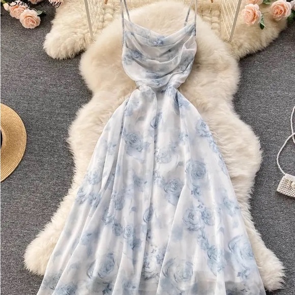 Blue floral backless cutout cowl neck midi dress size xs - Picture 3 of 16